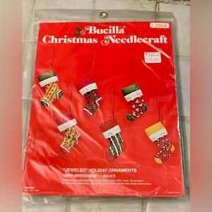 1970s Vintage Bucilla MINI STOCKINGS Set of 6 Jeweled Ornaments Kit No. 2334